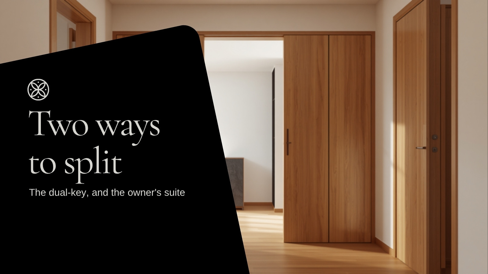 HDB corridor with light oak doors off a small foyer &mdash; two ways to split an HDB flat
