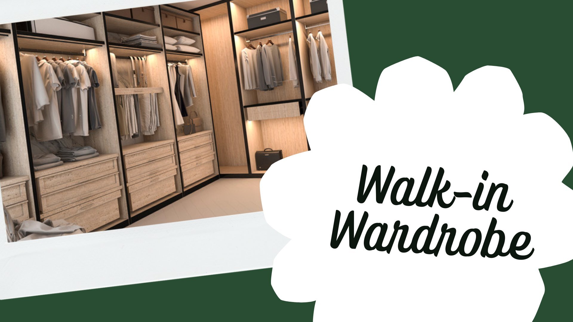 A compact walk-in wardrobe in an HDB master bedroom with warm strip lighting