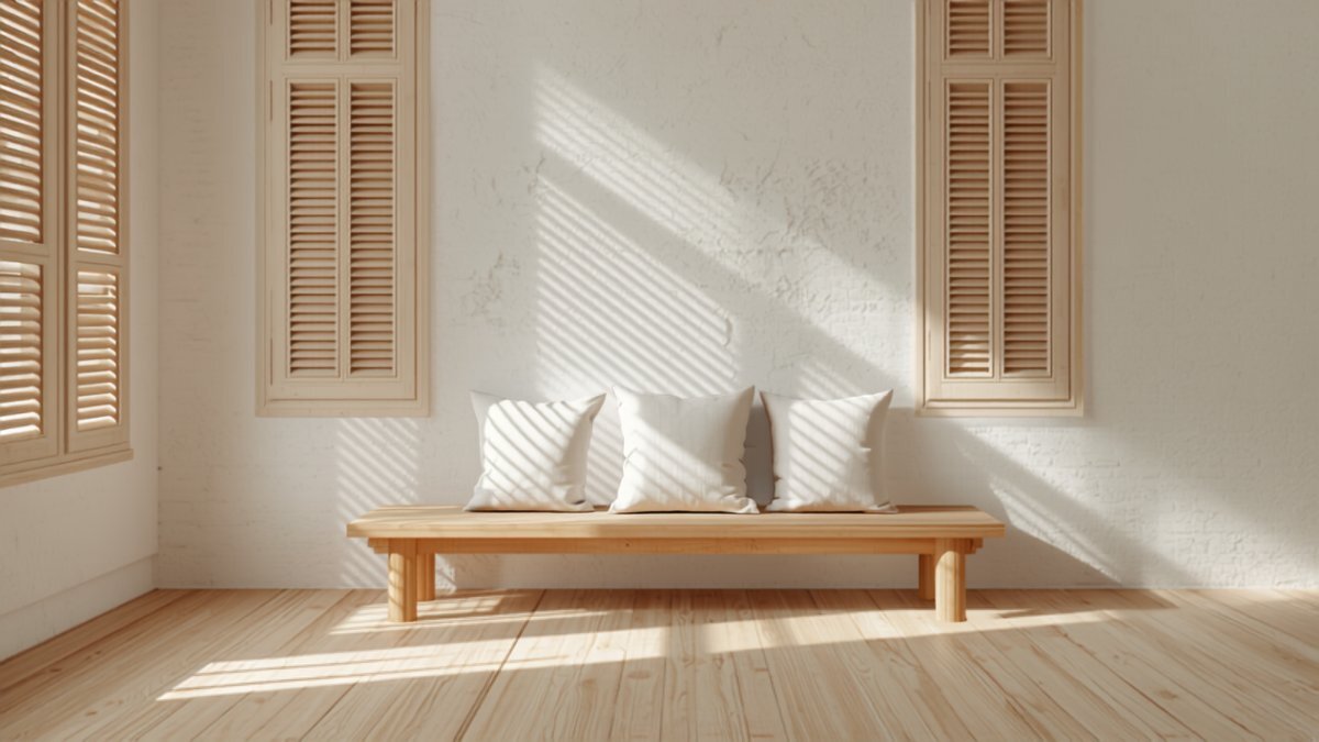A Penang shophouse interior reimagined in Japandi with timber shutters
