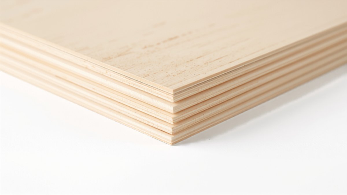 A plywood board edge showing clean laminated layers