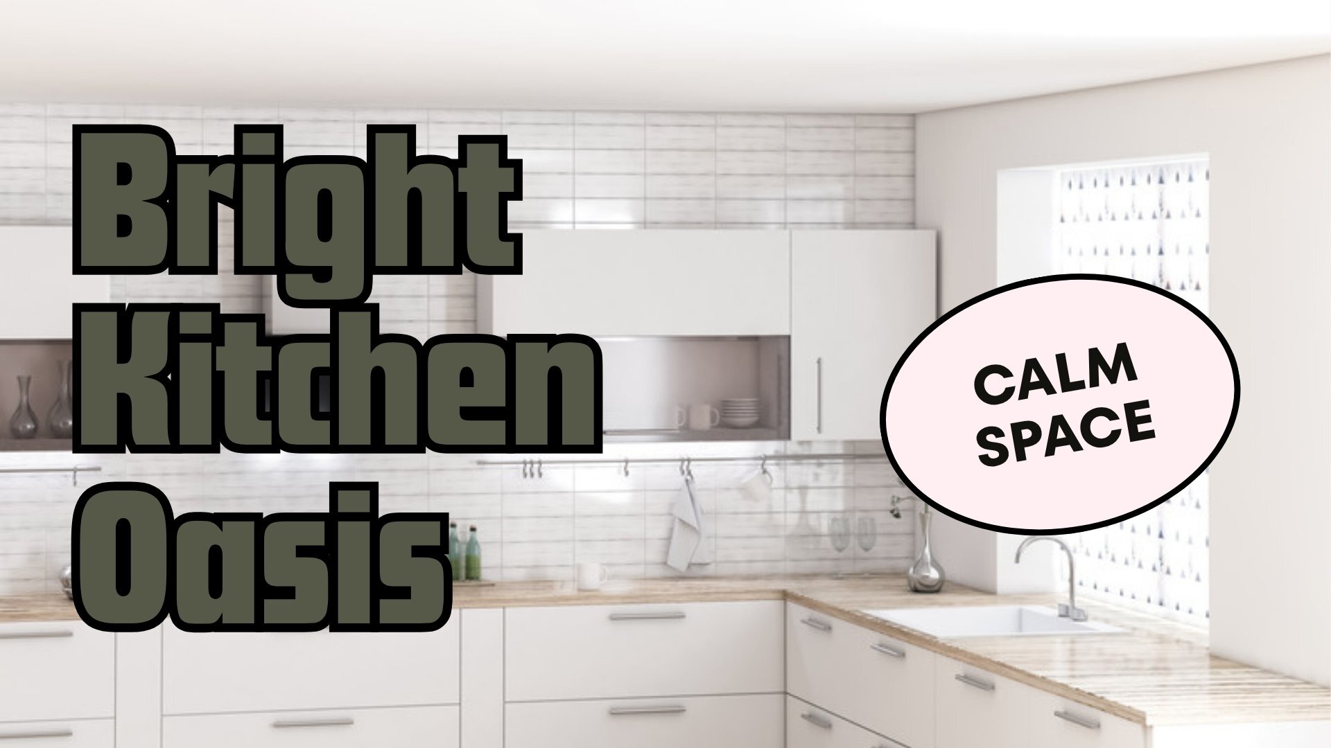 A bright kitchen with condensation on the window and dry pale-wood cabinets beneath