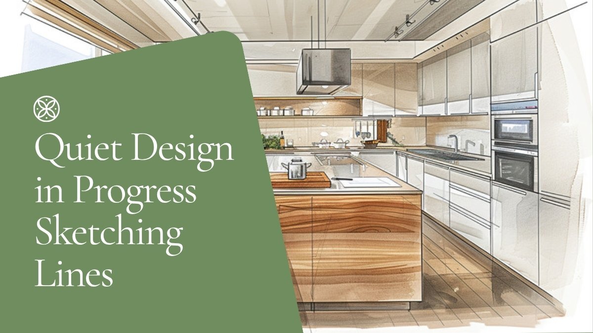 Sketching a kitchen elevation with wood samples at hand